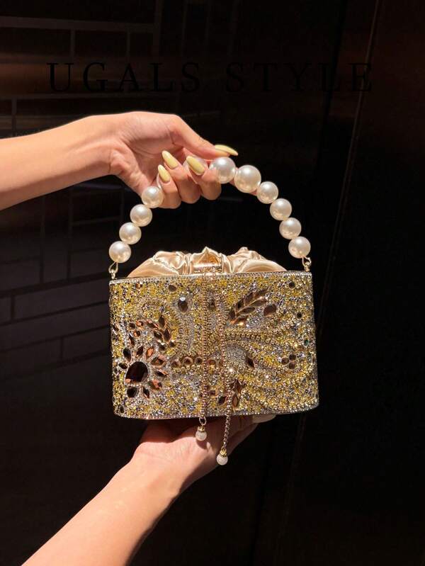 Luxury 2025 Women'S Bridal Wedding Purse Party Prom Rhinestone Pearl Woven Crossbody Bag Fashion Evening Bags