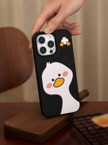 1pc Creative Duck Graphic, Matte Black TPU Shockproof Protective Phone Case, Can Be Used As Holiday Gift Compatible With Apple XS/XS Max/XR/11/12/13/14/14 Plus/15/15 Plus/16/16 Plus