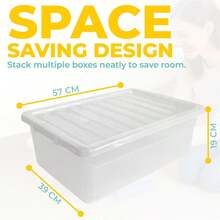 ZYBUX 3 X 32 Litre Under Bed Storage Boxes With Lids, Clear Plastic Storage Box With Clear Lid, Multipurpose Plastic Box Ideal For Underbed Storage, Stackable Storage Boxes For Home & Office 57 X 39 X 19cm - White - View 3