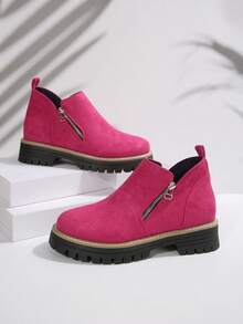 Women's Ankle Boots And Ankle Boots, Female Shoes Winter Boots, New Footwear Ankle Boots Women's Shoes, Flat Heel Boots With Zip - Hot Pink - View 7