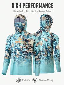 Men's High Performance Fishing Shirt Colorful Abstract Breathable Fabric With Built-In Gaiter And Hood Boyfriend Style Design Fishing Wear - Mint Blue - View 1
