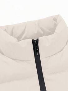 男士休闲加厚棉衣背心夹克，简约百搭宽松无袖外套，适合冬季和秋季 - 卡其色 - 查看 7