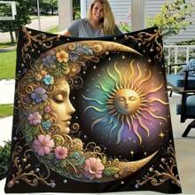 1 Stück Boho-Stil Galaxy Flanell Decke - traumhafter Sonne und Mond Muster, leicht für alle Jahreszeiten, vielseitig einsetzbar für Sofa, Bett, Reisen, Büro