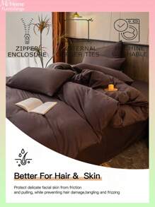 3件套深咖啡色亲肤男女生宿舍床上用品套装，1个羽绒被套，2个枕套，无填充，可机洗