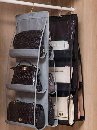 1pc 6-Compartment Space Saving Storage Bag, Multi-Layer Hanging Purse Wallet Organizer Bag, Suitable For Wardrobe, Bag Organizer Rack, Foldable Design For Easy Storage And Portability. Applicable For Bedroom, Living Room, Hallway, Closet, Wardrobe Or Shelves.
