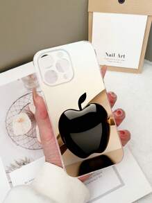 1 pieza Funda de teléfono 3D de TPU transparente y resistente a golpes con diseño de manzana negra pintada a color compatible con iPhone 15/15Pro/15Plus/15ProMax/16/16Pro/16Plus/16ProMax, Galaxy S23 Ultra/A14/A24, Redmi Note12Pro, Pixel 8/8Pro