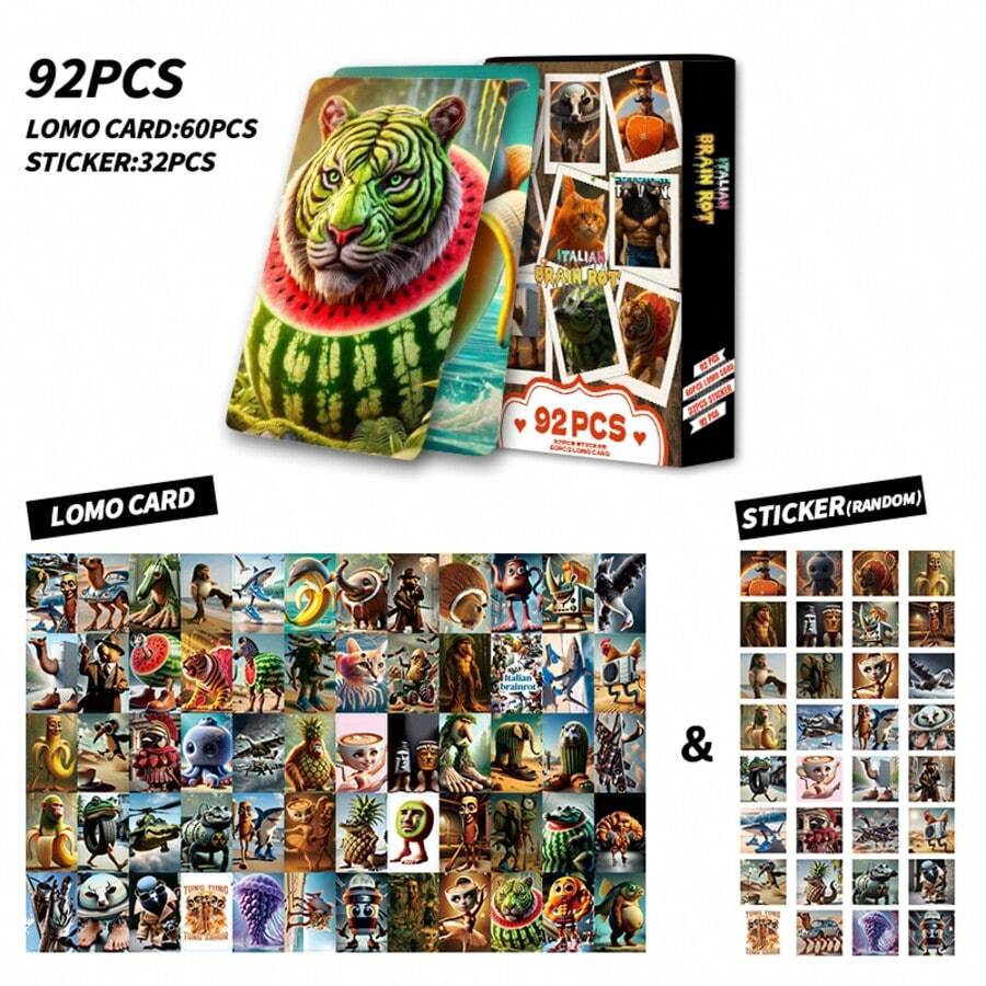 92 件意大利 Brainrot Animals‌ TungTungTung Sahur、Tung Tung Sahur 卡、Tralalero Tralala、Lirili Larlla、Bombardiro Ctocodilo、Boneca Ambalam、Brr Brr Patapim，适用于派对游戏、卡片收藏、派对礼物、主题派对游戏、生日礼物