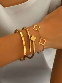 3pcs Bracelet 18K Vacuum Electroplating, Not Easy To Fade, Inlaid With Zirconia, Suitable For Daily Wear, Fashionable And Elegant Ladies' Bracelet Set,Gold Jewelry Jewelry Women Bracelets Accessories Women Stainless Steel Jewelry Bracelets For Women Western Jewelry