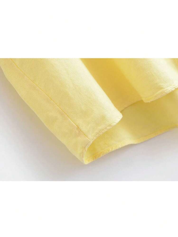 Women's Turndown Collar Long Sleeve Shirt, Fashion Yellow Unique Single-Breasted Loose Casual Blouse Spring - Yellow - View 6