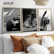 3 件套黑白 F1 赛车主题装饰画，现代简约海报，适用于卧室、客厅、书房、走廊、餐厅，理想的礼物，墙壁艺术装饰，高品质艺术印刷，无框 - 彩色 - 查看 7