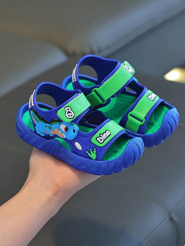 1 par de sandalias azules con diseño de tiburón lindo para niños, zapatos para playa y exterior, aptos para el verano