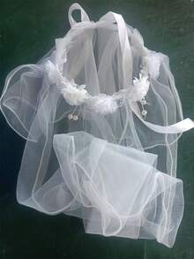 1 件女孩公主风格甜美白色花朵皇冠头饰，适合婚礼花童 - 白色 - 查看 7