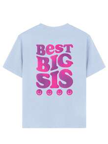1pc Girls Casual Printed Short Sleeve Crew Neck T-Shirt, Lightweight Summer Tops For Young Students - Blue - View 3