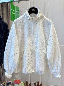 2025 女款波点连帽轻薄风衣外套，宽松休闲夏季新款 - 白色 - 查看 3