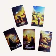 4,75" X 2,75"/12,06 cm X 6,99 cm Karty Tarota Golden Journey z książeczką, gra wróżbiarska, karta wróżbiarska