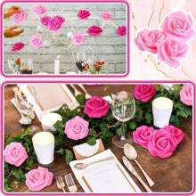 30 pièces Têtes de fleurs de rose artificielles en vrac, têtes de roses roses, fausses fleurs roses sans tige en mousse, mini fleurs de rose poussière rose pour DIY, Mariage, décoration de fête à domicile