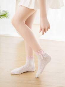 3 pares de calcetines hasta la pantorrilla con volantes de encaje y lazo para niños, calcetines escolares transpirables y absorbentes de humedad, para primavera/otoño