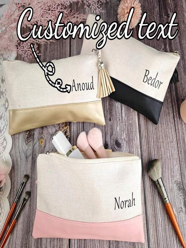"Personalized Bridesmaid Cosmetic Bag With Name, Custom Linen Makeup Bag ,Cosmetic Bag Pouch, Bridesmaid Gift, Bachelorette Party Favors ",Back To School,School Supplies