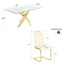 Sumdeal 63" Glass Dining Table Set For 4,Sumdeal 63" Glass Dining Table Set For6,Silver/Gold Base Dining Room Table With 4/6 Silver/Golden Leg C Shape Chairs,63" Modern Glass Dining Table With Gold/Silver Leg - 1張桌子和4張米色金腿椅子 - 查看 2
