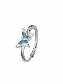 Lichtgevende, dromerige blauwe vlinderring van sterling zilver met retro nisontwerp. Veelzijdige ring van sterling zilver als Valentijnsdagcadeau voor mannen en vrouwen.