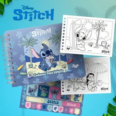 Lilo & Stitch LIVRO PARA COLORIR STITCH DAC CAPA DURA, 48 FOLHAS REPOSICIONAVEIS COM FOLHA DE ADESIVO
