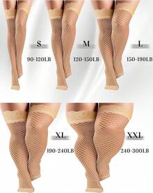 Bencailor 4 Pairs Fishnet Thigh High Stocking For Women Silicone Lace Top Sheer Over Knee Silky Stockings - White, Skin, Red, Black - 查看 3
