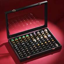 Hộp đựng nhẫn 100 ngăn có nắp trong suốt - Hộp đựng trang sức bằng da giả để đựng nhẫn, hạt và làm trang sức - Hộp đựng để bàn nhỏ gọn cho phụ nữ (Màu đen) - Nhiều màu - Xem 3