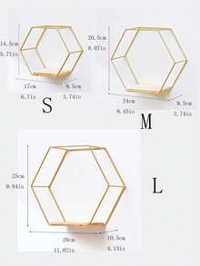 1pc (With Hooks) Wrought Iron Wall Mounted Storage Rack, Home Decor Wall Hanging Display Shelf, No Drill Assembly, Wall Organizer For Rooms, Figurines, Plants, Knick-Knacks, Clutter - Gold - View 4