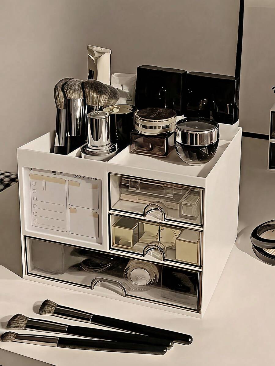 1 Stück mit Schublade Kosmetik Präsentationsständer, Schminktisch Aufbewahrungsbox, Schuljahresgeschenke, Wohnheimzimmer Schlafzimmer Organizer, Make-up Organizer, Pinselhalter, Parfumhalter, Augenbrauenstifthalter, Badezimmer-Accessoires, Schulanfang Artikel, Schulanfang Saison Vorräte, Studentenaufbewahrungs-Vorräte