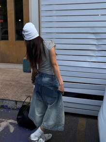 Calças curtas femininas rasgadas, soltas e retas