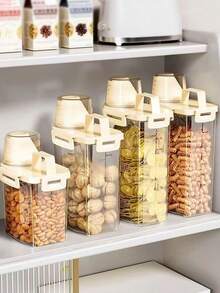 1/2 Pcs Kitchen Airtight Storage Jars, PET Material Dust-Proof Waterproof Pest-Proof Cereal Canister, Stackable Fridge Storage Box, Kitchen Storage Container, Food Storage Box, Rice Storage Box, Suitable For Storing Grains, Rice, Pasta, Flour And Sugar