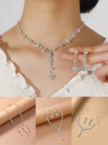 1 Set Elegant Style Bridal Necklace & Earring Jewelry Set, Fashion Accessories, Suitable For Wedding Events, Cosplay Costume Props And Attires