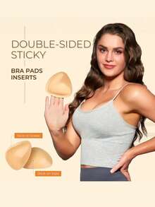 1 Pair Of Dual-Sided Adhesive Pads, Reusable Washable Lift Pads, Enlarged Invisible Triangular Bra Pads For Women'S Lingerie And Underwear Accessories - Wireless, Opaque Polyester, Hand Washable, Non-Woven Fabric, Customizable Accessories | Triangle Bra Pads | Opaque Fabric - Apricot - View 4
