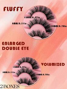 14 对猫眼假睫毛 - DD 卷翘 2 个粉色盒子，配有睫毛镊子和刷子，浓密蓬松，效果惊艳，超大睫毛套装，适合西方和拉丁魅力妆容