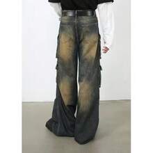 American Retro Loose Fit Straight Leg Multi-Pocket Cargo Pants For Men - Dark Wash - View 4