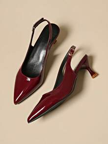 女士优雅尖头细高跟凉鞋，性感派对礼服鞋，蝴蝶结装饰，适合通勤、夜店、婚礼、户外，皮带，夏季 - 酒紅色 - 查看 8