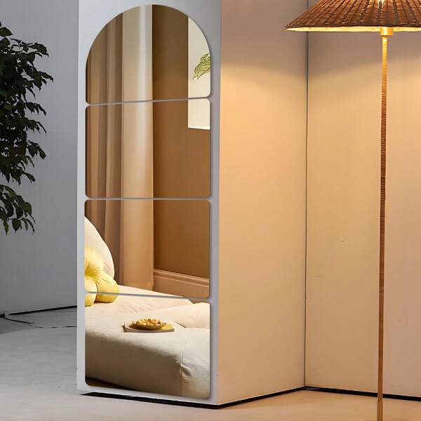 5 Peças/Conjunto Espelho Completo Montado na Parede Arco de Poliestireno, Adequado para Armário, Camarim, Dormitório, Banheiro. Imagem Nítida, Livremente Combinável, Autoadesivo, Colagem Conveniente, Instalação em Várias Superfícies