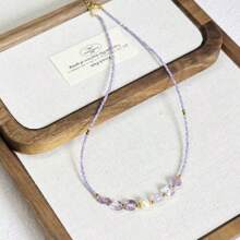 1 pieza Collar de piedra natural y perla de agua dulce, collar de cristal de aguamarina hecho a mano, estilo bohemio de moda, excelente regalo para amigos