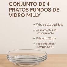 Kit Of 12 Glass Plates With Transparent Bottom, Resistant, Milly Elegante 22CM, Soup, Broth, Dinner, Inn - Kit 12 Units - View 2