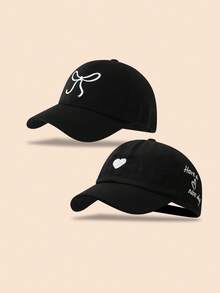 2 件套女士心形刺绣凌乱发髻棒球帽，百搭遮阳帽，夏季 - 彩色 - 查看 13