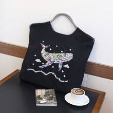 Bohemian Women's Shoulder Bag Embroidered Pattern Nylon Bag Large Capacity Cloth Bag Lightweight Foldable Storage Bag Commuter Bag Fashion Bag Travel Bag Large Capacity Tote