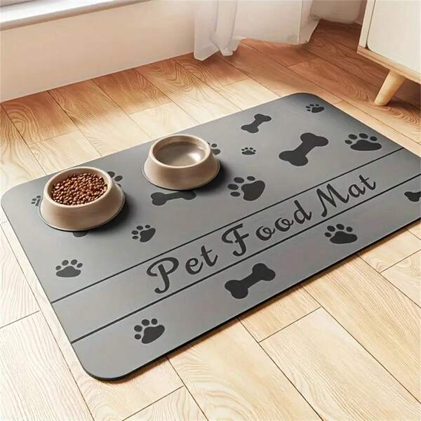 1pc Pet Feeding Mat - Absorbent Pet Pad, Suitable For Food And Water Bowls, With Waterproof Rubber Bottom, Quick Drying Water Distribution Mat, Suitable For Dogs And Cats