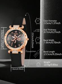 Conjunto de 5 piezas para mujer que incluye reloj de cuarzo con esfera de números arábigos y mariposa, pulsera, collar y aretes, en color negro, un accesorio sencillo y elegante, ideal para uso diario, decoración o regalo de fiesta
