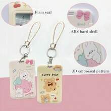 2个装韩流卡通动物PC卡套钥匙扣，韩流ID证件套带钥匙圈，学生公交卡夹，照片套（白色和黄色），返校用品 - 彩色 - 查看 3