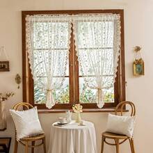 1 Panel Bohemian Floral Embroidery Summer Sheer Small Window Curtain, Rod Pocket Top Hanging, Suitable For Living Room, Bedroom, Kitchen, Balcony, Garden, Cottage, Window Decor - Beige - View 7