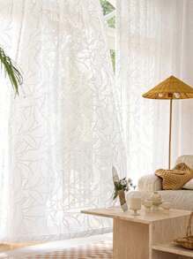 1 Peça Cortina Transparente Jacquard de Bolso para Haste Contemporânea para Janela da Sala de Estar