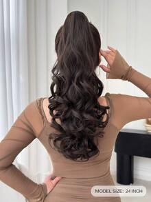22-24英寸波浪马尾假发爪，波浪卷发一体式，女士适用，黑棕色 - 深棕色 - 查看 3