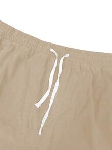 Plus Size Men's Corduroy Solid Color Casual Shorts With Pockets, Drawstring Waist, Fashionable, Comfortable, Versatile, Suitable For Summer Commute And Street Style - Apricot - View 3