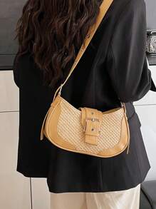Korean INS Niche Woven Shoulder Bag For Women, New Summer Fashion Chic Messenger Crossbody Tote Crescent Moon Bag