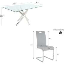 Sumdeal 63" Glass Dining Table Set For 4,Sumdeal 63" Glass Dining Table Set For6,Silver/Gold Base Dining Room Table With 4/6 Silver/Golden Leg C Shape Chairs,63" Modern Glass Dining Table With Gold/Silver Leg - 1張桌子和4張灰色銀腿椅子 - 查看 2
